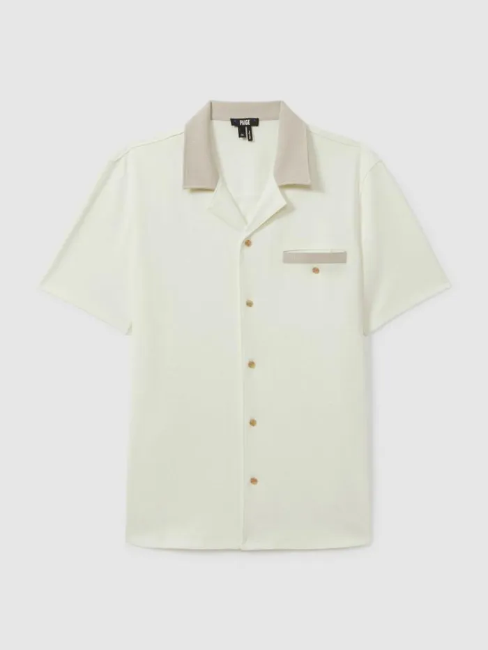 REISS Shirts Men Paige Knitted Pique Cuban Collar Shirt White