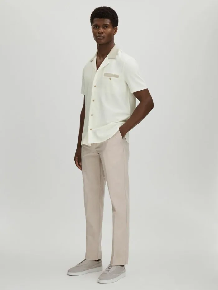 REISS Shirts Men Paige Knitted Pique Cuban Collar Shirt White
