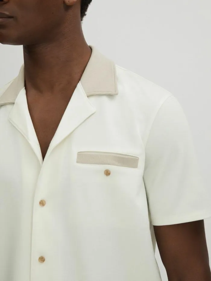 REISS Shirts Men Paige Knitted Pique Cuban Collar Shirt White