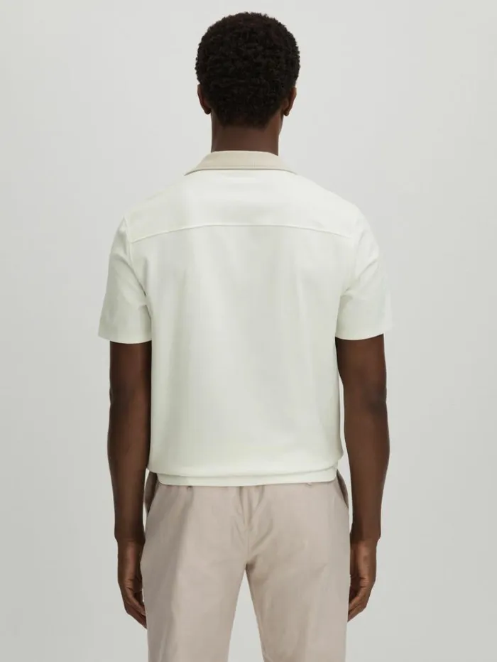 REISS Shirts Men Paige Knitted Pique Cuban Collar Shirt White