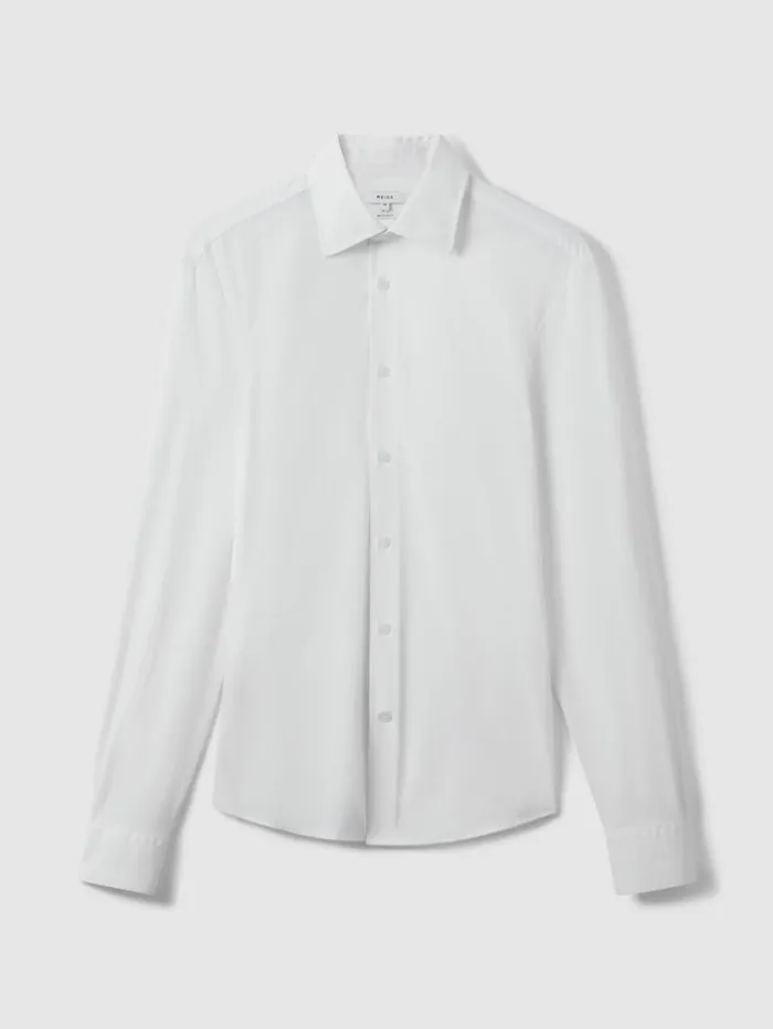 REISS Shirts Men Slim Fit ButtonThrough Travel Shirt White