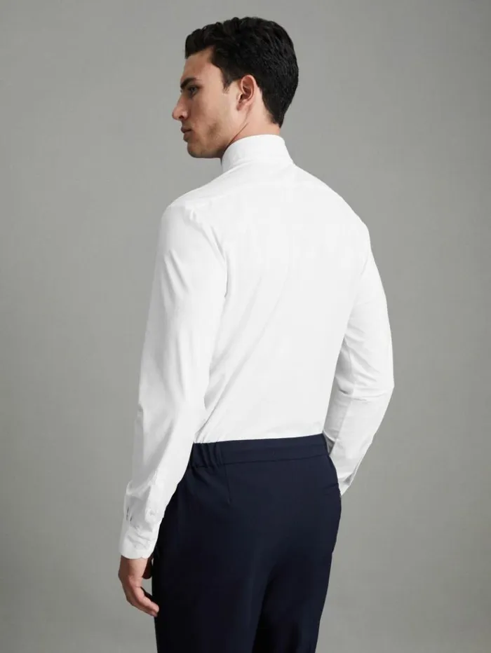 REISS Shirts Men Slim Fit ButtonThrough Travel Shirt White