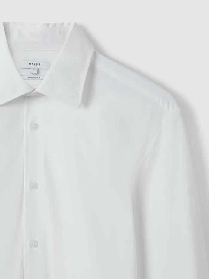 REISS Shirts Men Slim Fit ButtonThrough Travel Shirt White