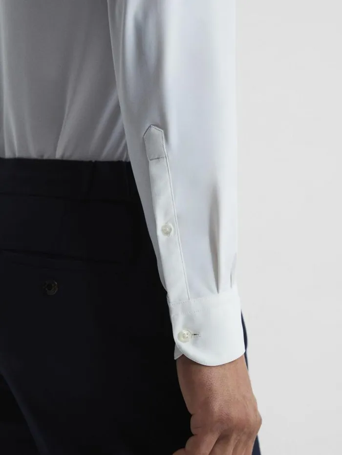 REISS Shirts Men Slim Fit ButtonThrough Travel Shirt White