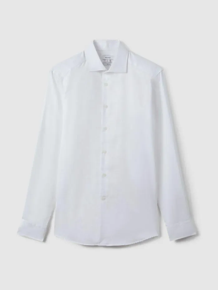 REISS Shirts Men Slim Fit Cotton Sateen Shirt White