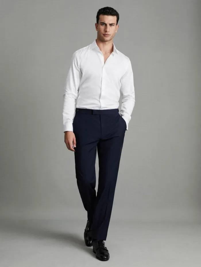 REISS Shirts Men Slim Fit Cotton Sateen Shirt White