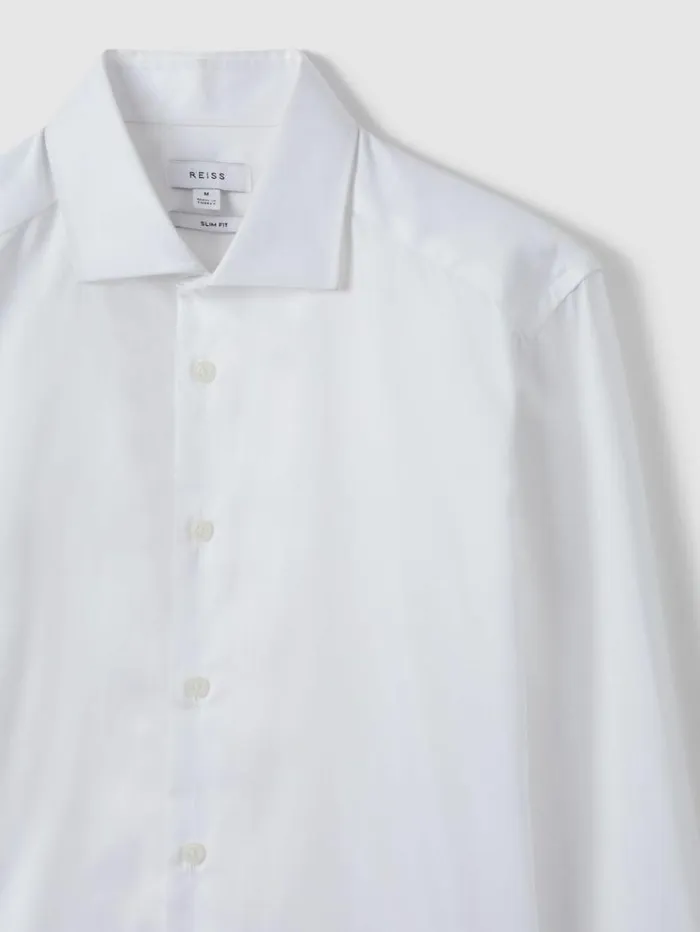 REISS Shirts Men Slim Fit Cotton Sateen Shirt White