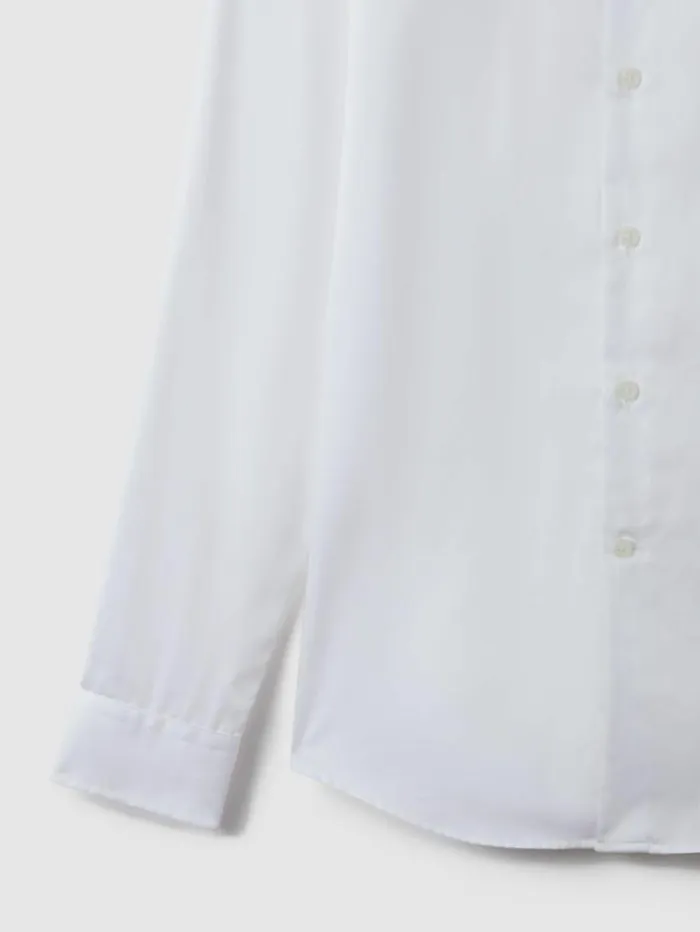REISS Shirts Men Slim Fit Cotton Sateen Shirt White
