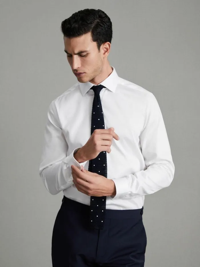 REISS Shirts Men Slim Fit Cotton Sateen Shirt White
