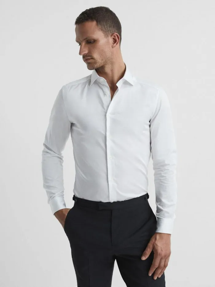 REISS Shirts Men Slim Fit Cotton Sateen Shirt White