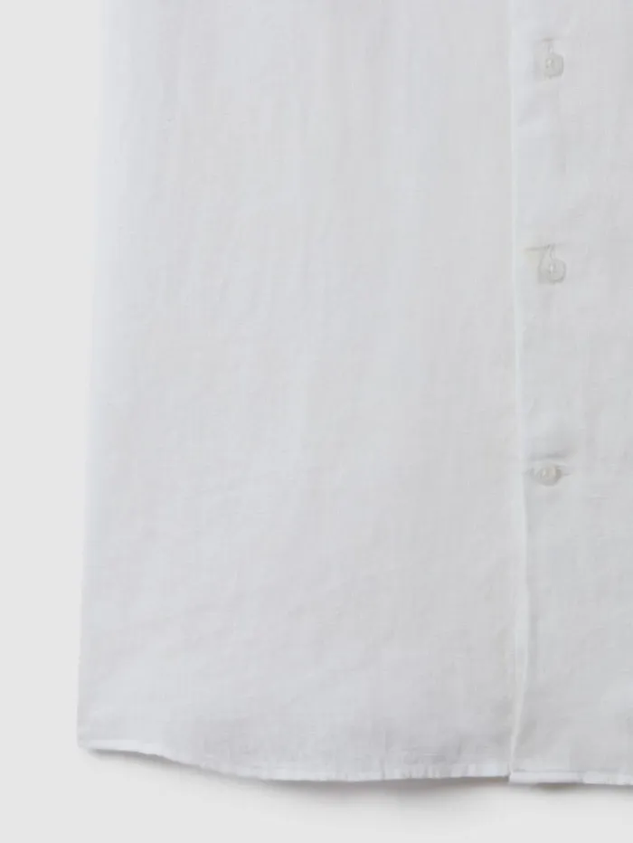 REISS Shirts Men Slim Fit Linen ButtonThrough Shirt White