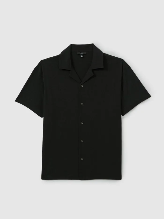 REISS Shirts Men Textured Crepe Cuban Collar Shirt Emerald