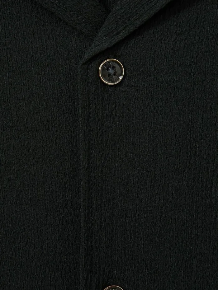 REISS Shirts Men Textured Crepe Cuban Collar Shirt Emerald