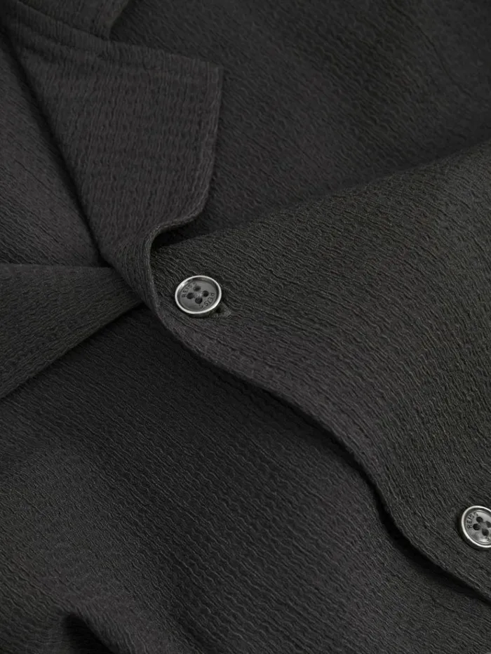 REISS Shirts Men Textured Crepe Cuban Collar Shirt Steel Grey