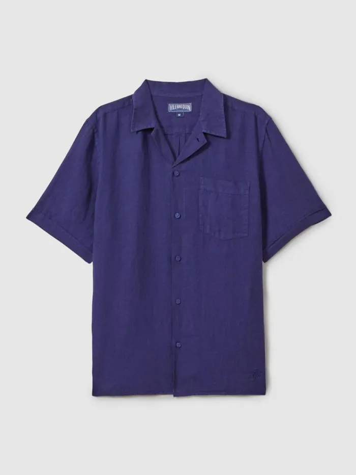 REISS Shirts Men Vilebrequin Linen Shirt Navy