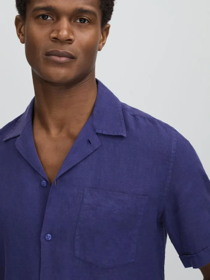 REISS Shirts Men Vilebrequin Linen Shirt Navy