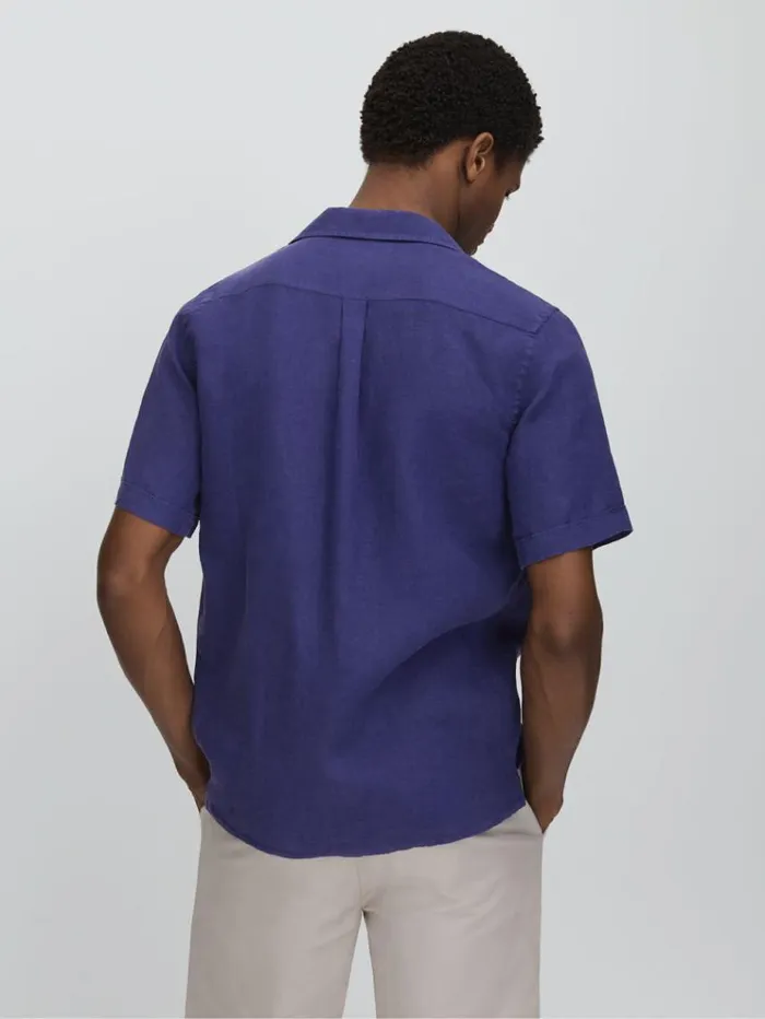 REISS Shirts Men Vilebrequin Linen Shirt Navy