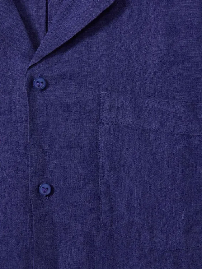 REISS Shirts Men Vilebrequin Linen Shirt Navy