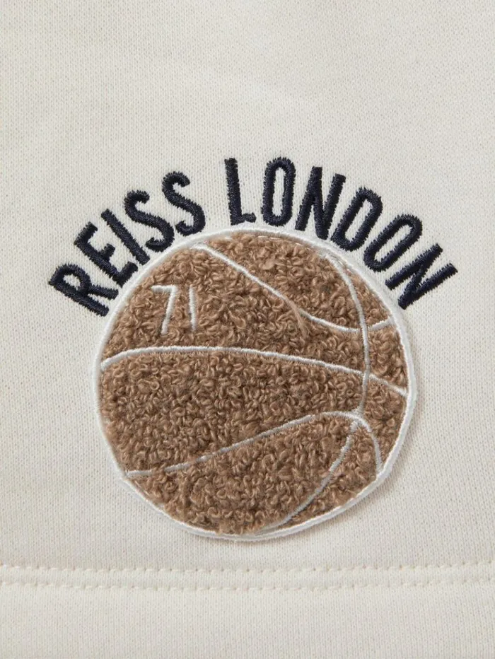 REISS Shorts Children Relaxed Embroidered Basketball Shorts Off White