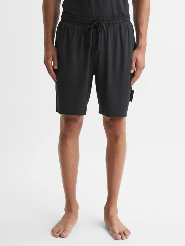 REISS Shorts Men Jersey Drawstring Shorts Charcoal