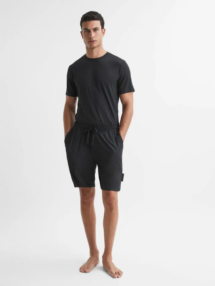 REISS Shorts Men Jersey Drawstring Shorts Charcoal