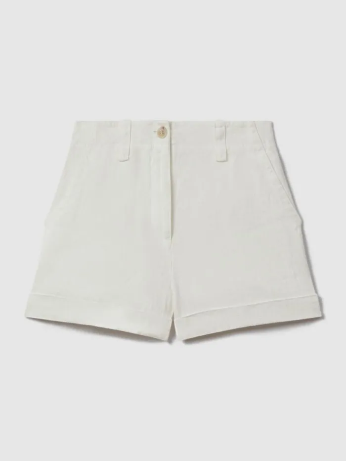 REISS Shorts Women Linen Garment Dyed Shorts White
