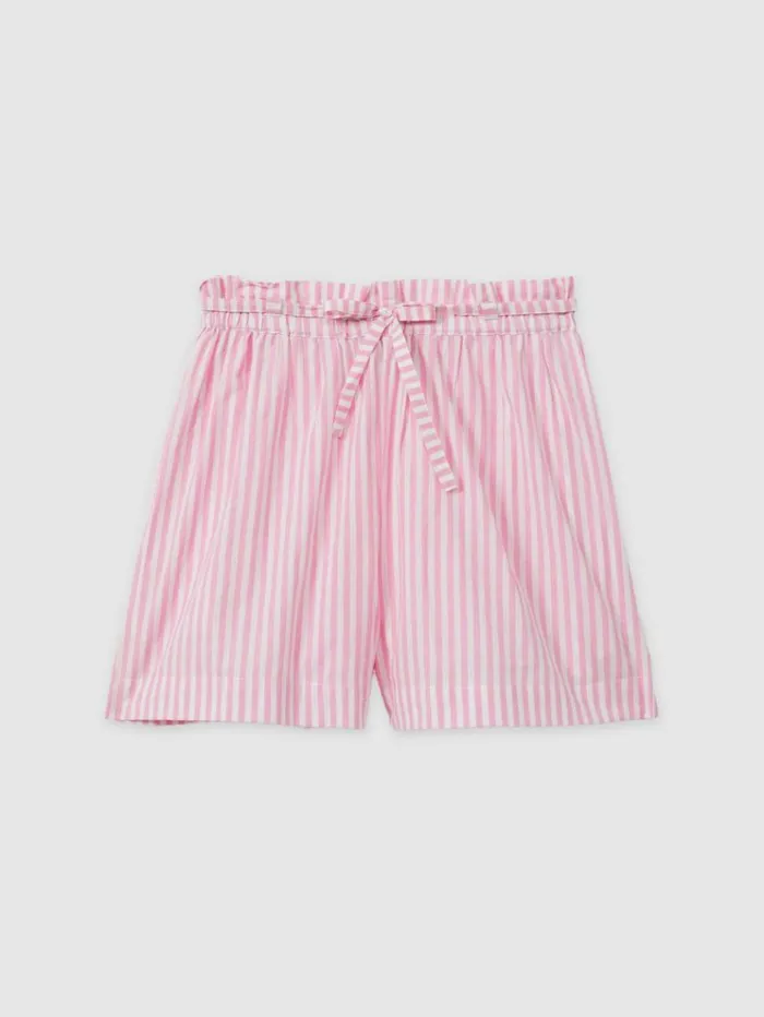 REISS Shorts Women Mille Striped 100 Cotton Paper Bag Shorts Bubblegum