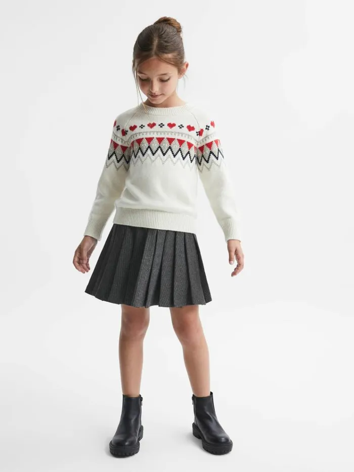 REISS Skirts and Shorts Children Wool Blend Striped Pleated Skirt Dark Grey