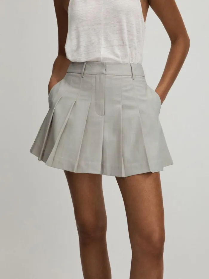 REISS Skirts Women Anna Quan Pleated Mini Skirt Heather Grey