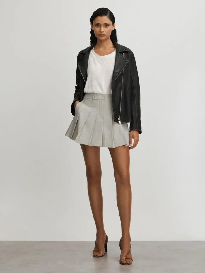 REISS Skirts Women Anna Quan Pleated Mini Skirt Heather Grey