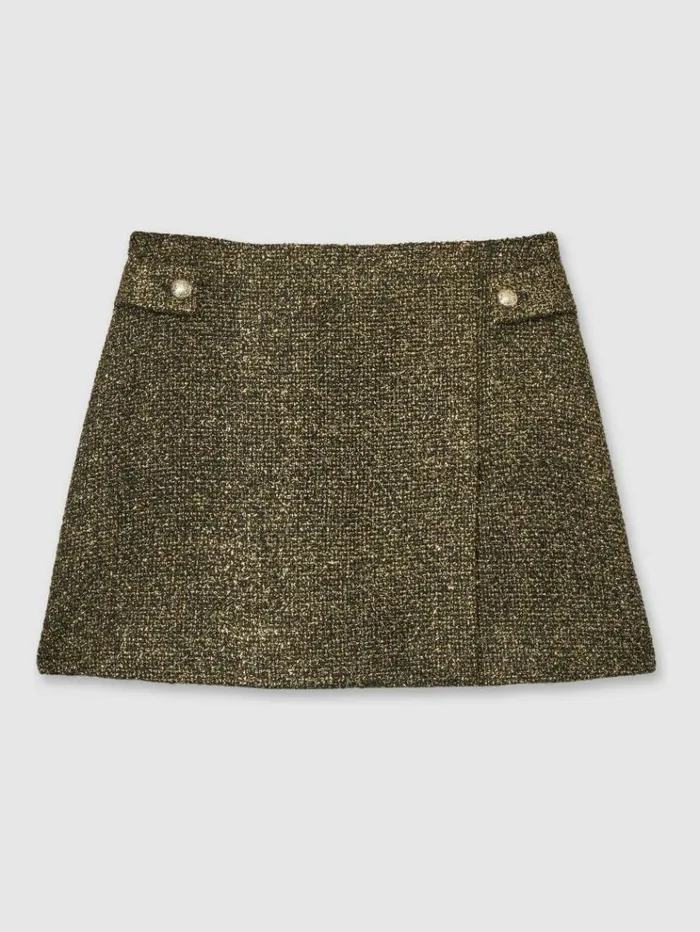 REISS Skirts Women Metallic Knit Wrap Mini Skirt Gold
