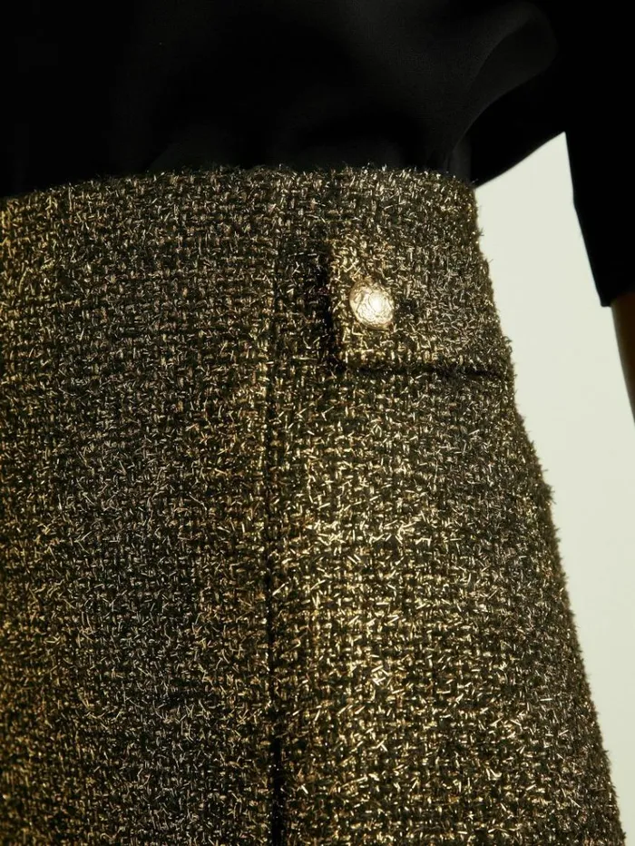REISS Skirts Women Metallic Knit Wrap Mini Skirt Gold