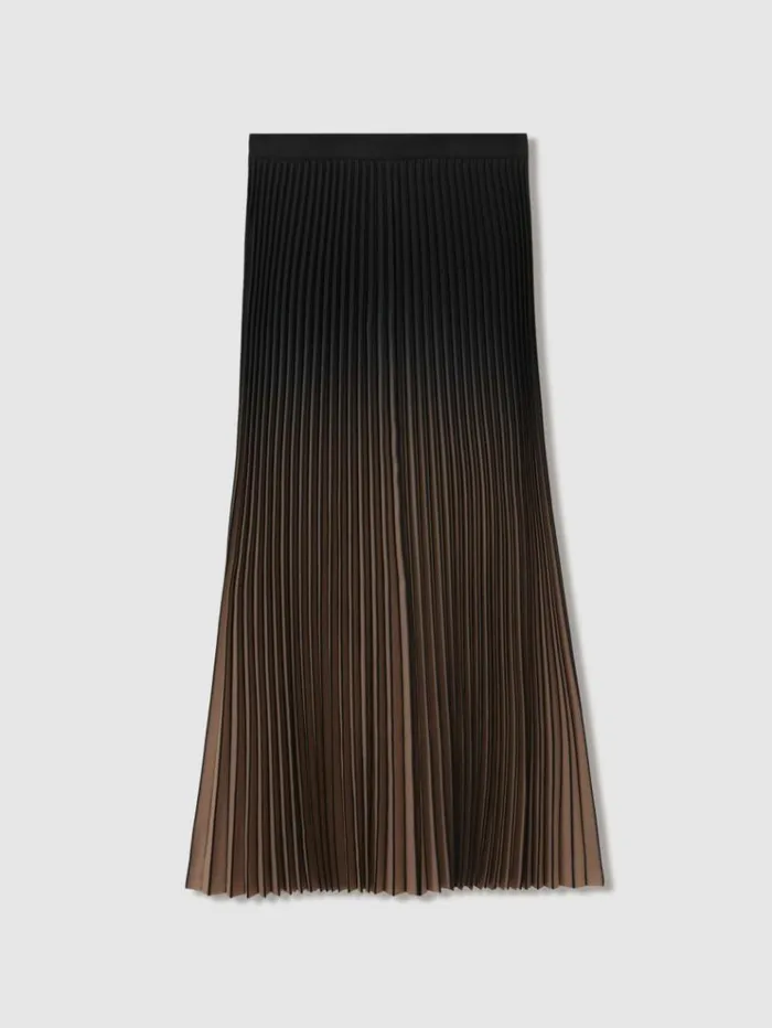 REISS Skirts Women Ombre Pleated Midi Skirt Blacktaupe