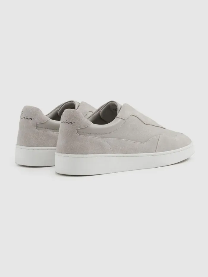 REISS Sneakers Men Grained Leather Elasticated Lace Trainers Grey