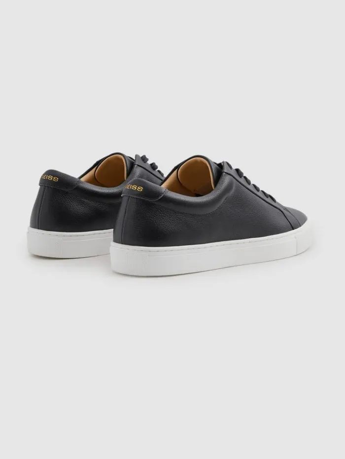 REISS Sneakers Men Grained Leather Trainers Dark Navy