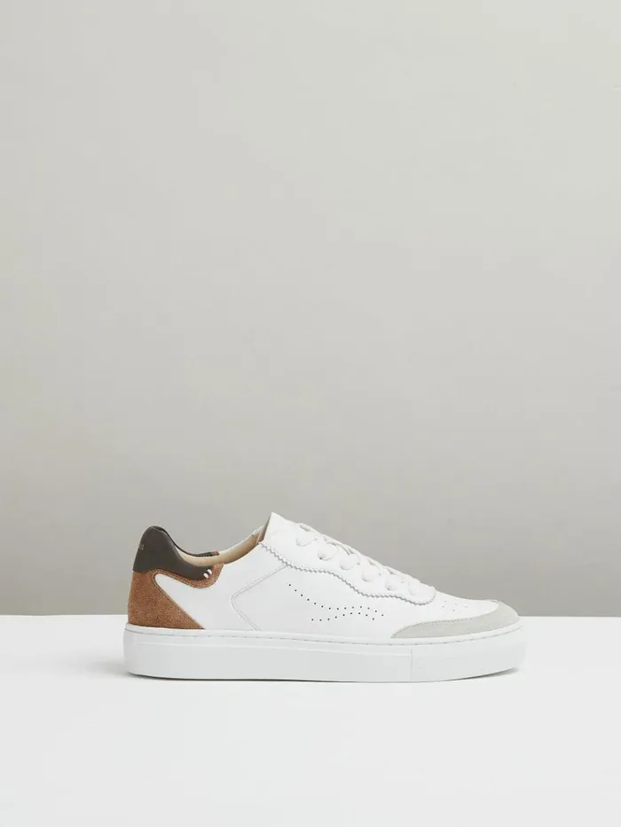 REISS Sneakers Women Leather Contrast Detail Trainers Chocolatewhite