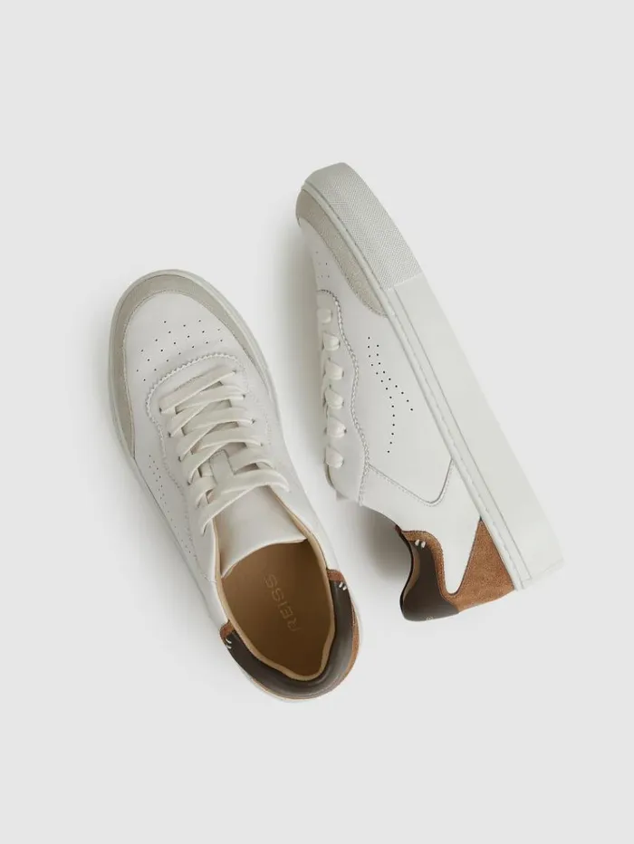 REISS Sneakers Women Leather Contrast Detail Trainers Chocolatewhite