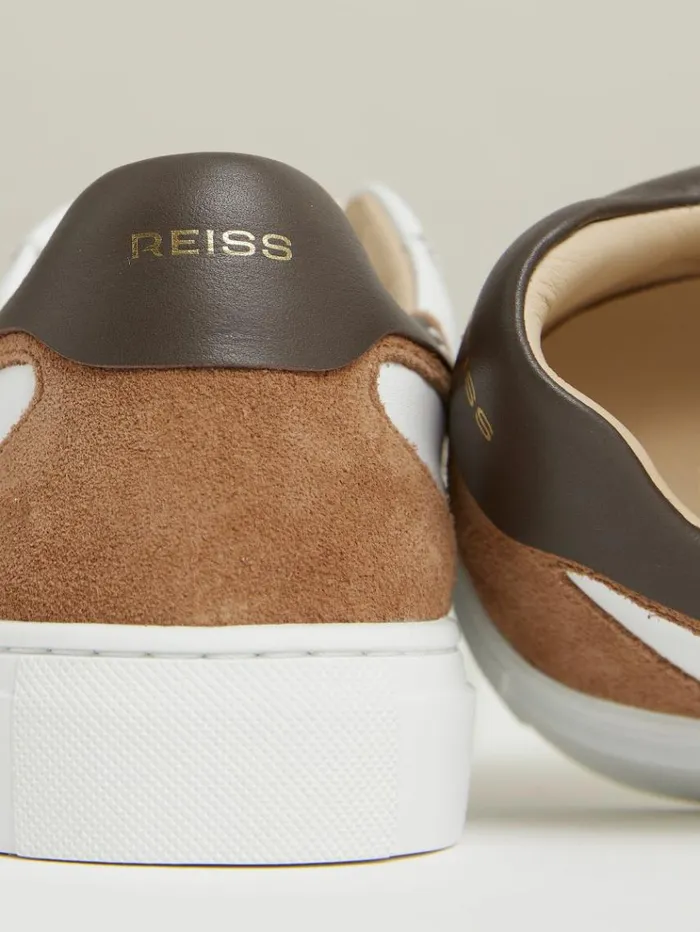 REISS Sneakers Women Leather Contrast Detail Trainers Chocolatewhite
