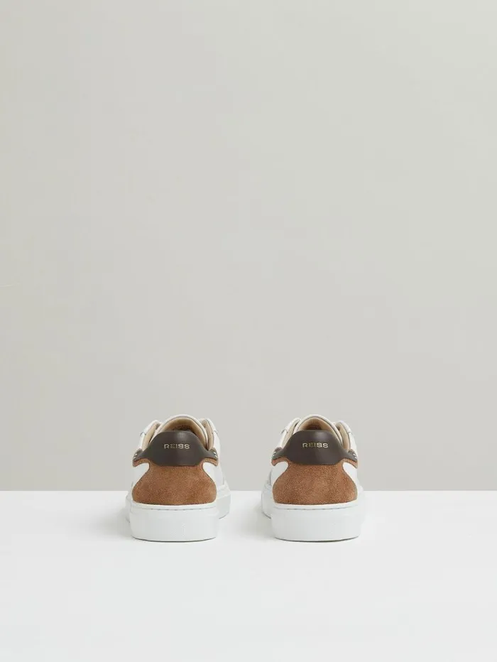 REISS Sneakers Women Leather Contrast Detail Trainers Chocolatewhite