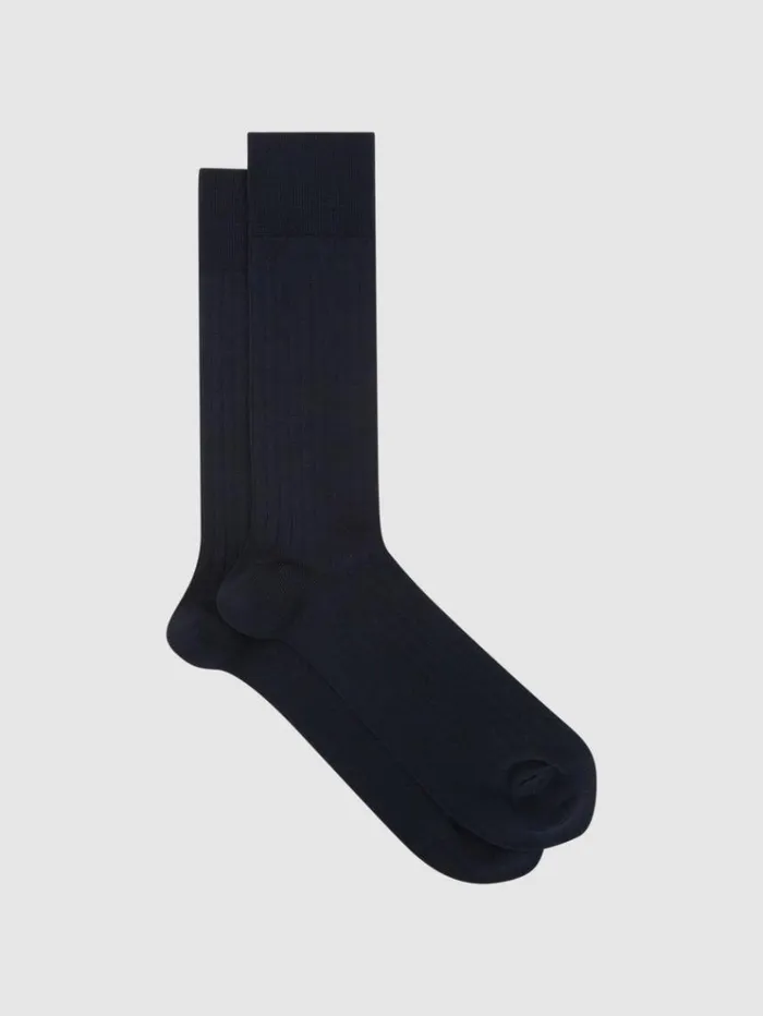 REISS Socks and Underwear Men Ribbed Socks Navy