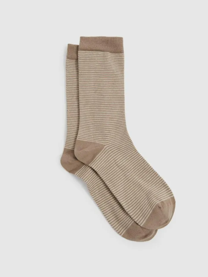 REISS Socks Women Cotton Blend Striped Crew Socks Neutral