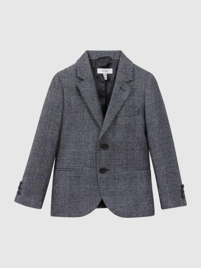 REISS Suits and Tailoring Children Single Breasted Check Blazer Navy