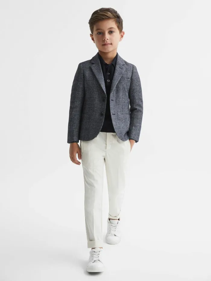REISS Suits and Tailoring Children Single Breasted Check Blazer Navy