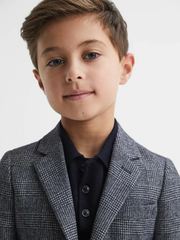 REISS Suits and Tailoring Children Single Breasted Check Blazer Navy