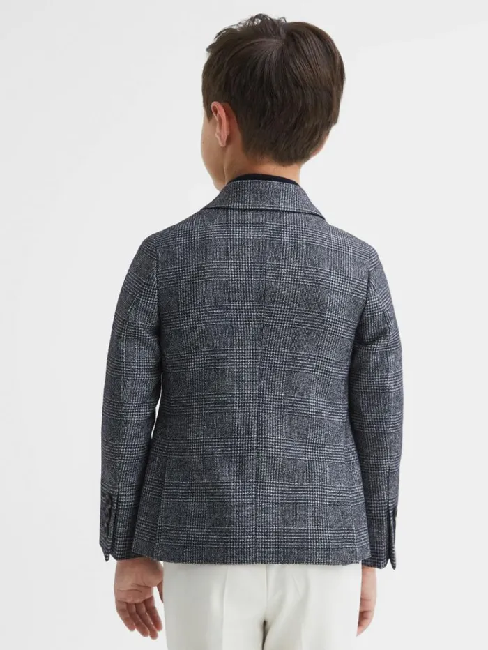 REISS Suits and Tailoring Children Single Breasted Check Blazer Navy