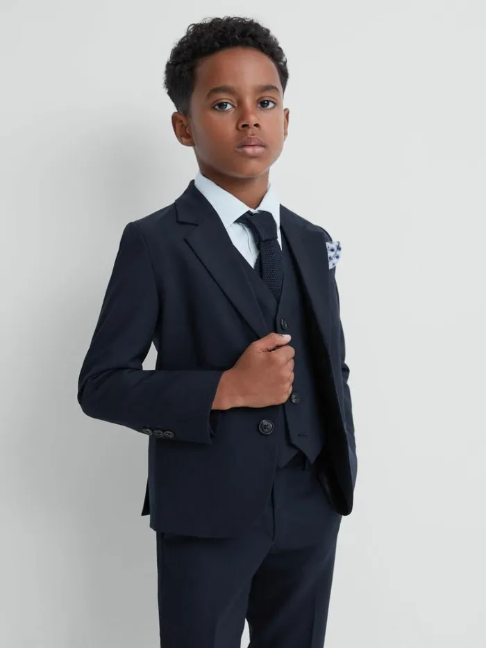 REISS Suits and Tailoring Children Wool Blend Single Breasted Blazer Navy