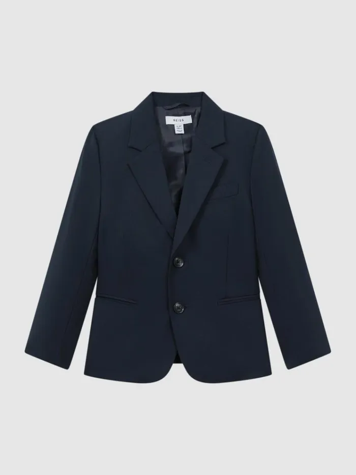 REISS Suits and Tailoring Children Wool Blend Single Breasted Blazer Navy