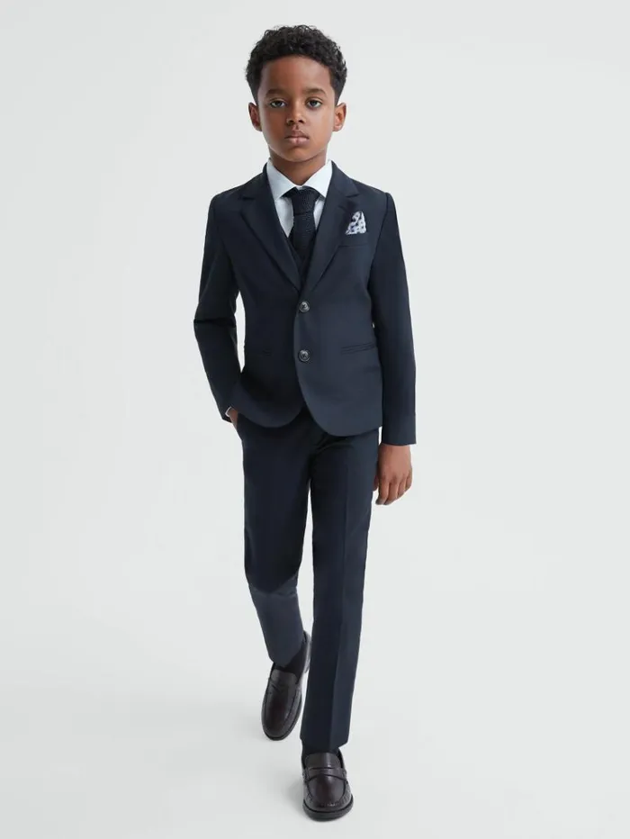 REISS Suits and Tailoring Children Wool Blend Single Breasted Blazer Navy