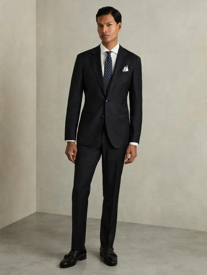 REISS Suits and Tailoring Men SlimFit SingleBreasted Wool Suit Blazer Navy