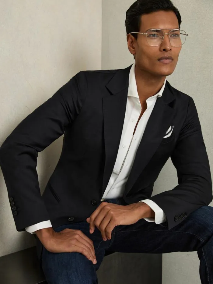 REISS Suits and Tailoring Men SlimFit SingleBreasted Wool Suit Blazer Navy